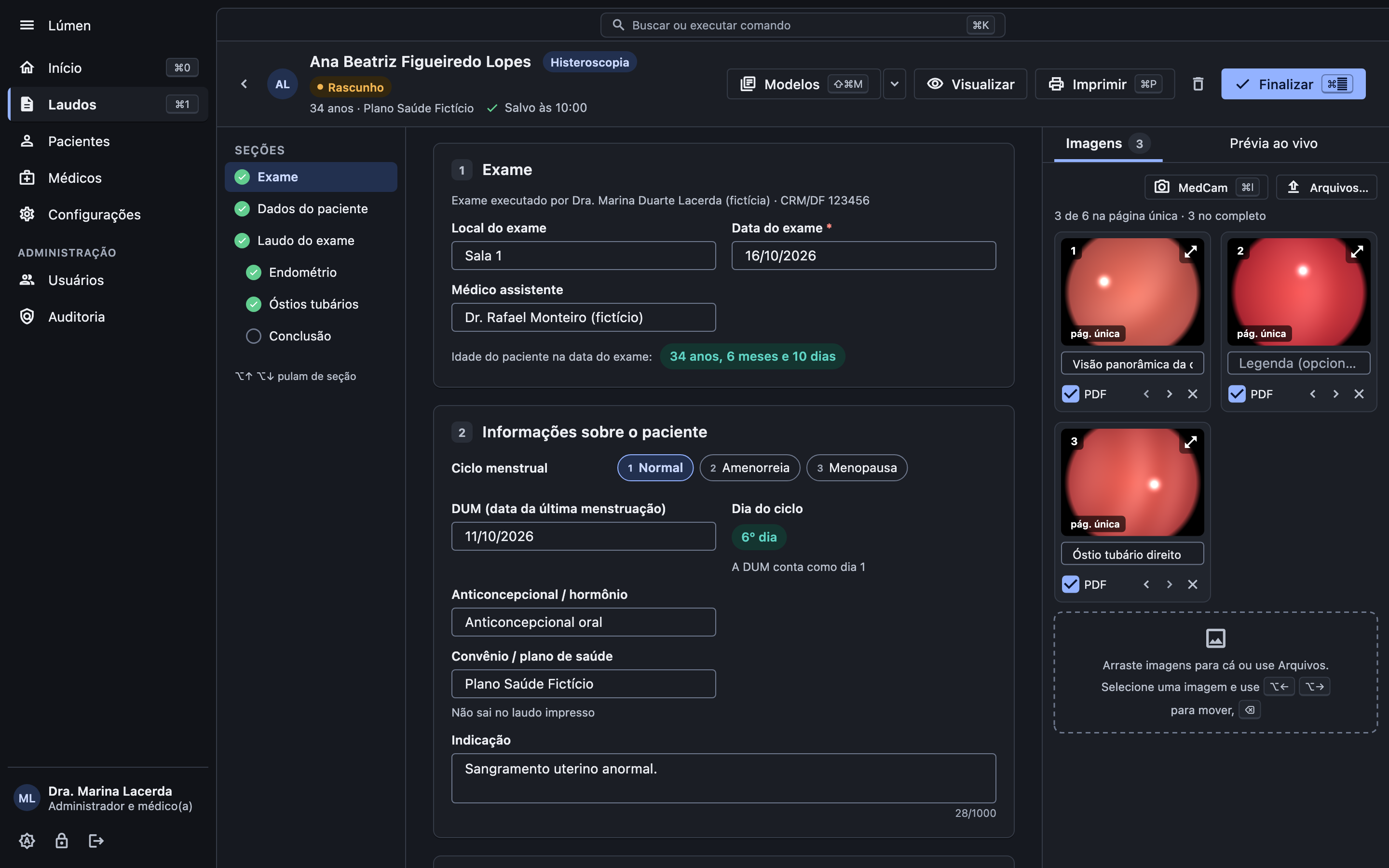 Editor de laudo no tema escuro
